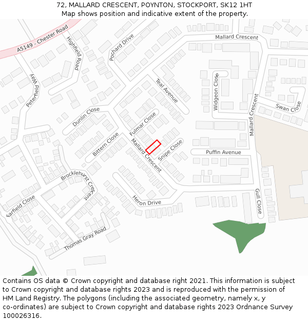 72, MALLARD CRESCENT, POYNTON, STOCKPORT, SK12 1HT: Location map and indicative extent of plot