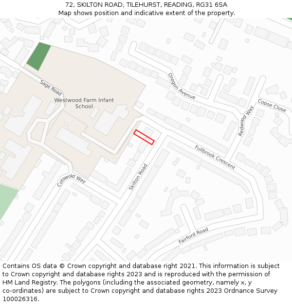72, SKILTON ROAD, TILEHURST, READING, RG31 6SA: Location map and indicative extent of plot