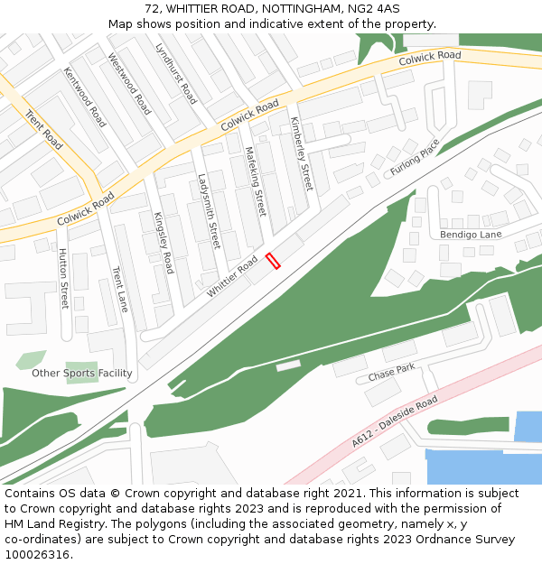 72, WHITTIER ROAD, NOTTINGHAM, NG2 4AS: Location map and indicative extent of plot
