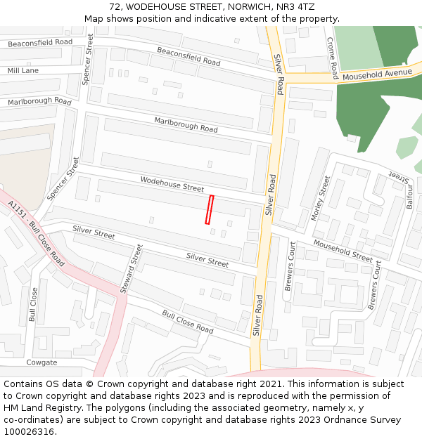 72, WODEHOUSE STREET, NORWICH, NR3 4TZ: Location map and indicative extent of plot