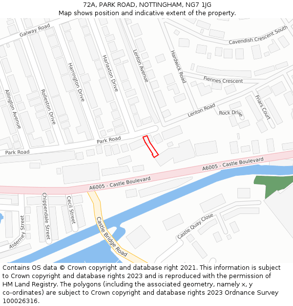 72A, PARK ROAD, NOTTINGHAM, NG7 1JG: Location map and indicative extent of plot