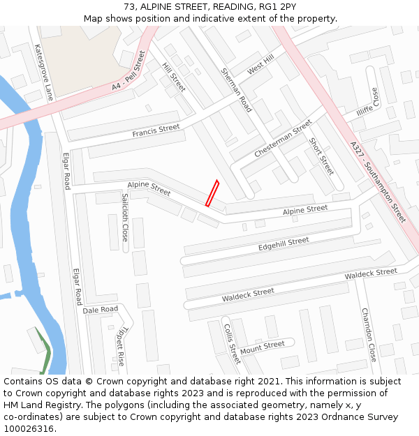 73, ALPINE STREET, READING, RG1 2PY: Location map and indicative extent of plot