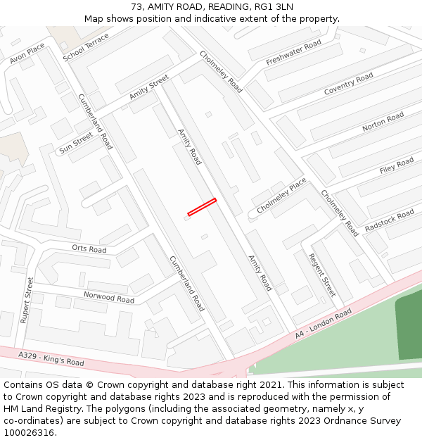 73, AMITY ROAD, READING, RG1 3LN: Location map and indicative extent of plot