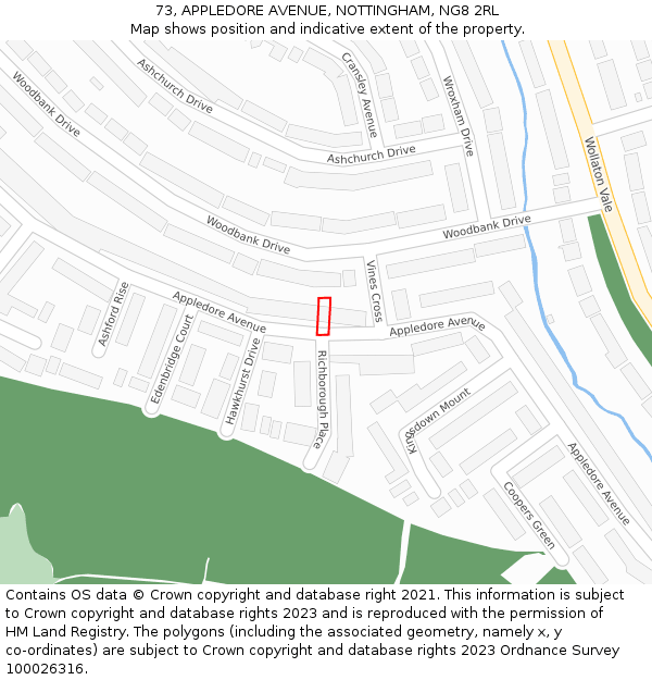 73, APPLEDORE AVENUE, NOTTINGHAM, NG8 2RL: Location map and indicative extent of plot