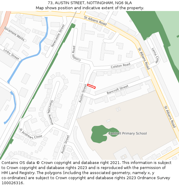 73, AUSTIN STREET, NOTTINGHAM, NG6 9LA: Location map and indicative extent of plot
