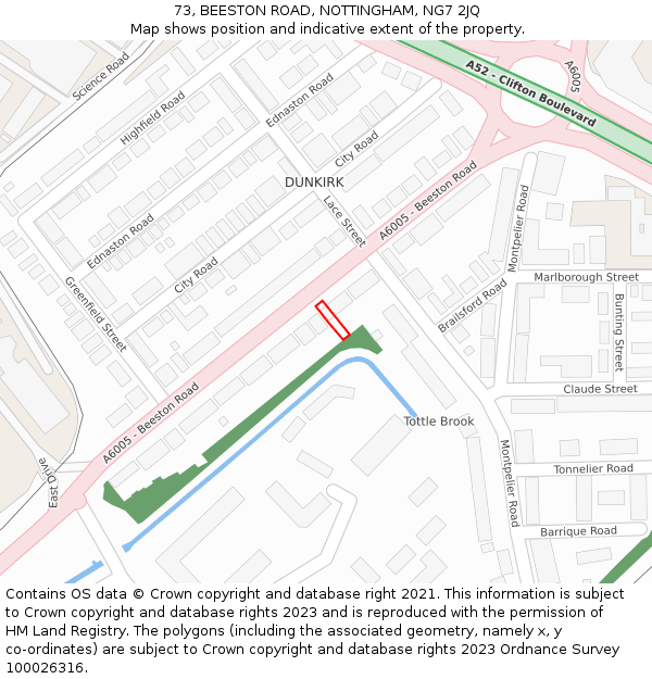 73, BEESTON ROAD, NOTTINGHAM, NG7 2JQ: Location map and indicative extent of plot