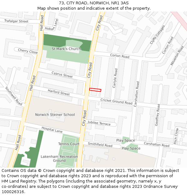 73, CITY ROAD, NORWICH, NR1 3AS: Location map and indicative extent of plot