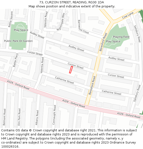 73, CURZON STREET, READING, RG30 1DA: Location map and indicative extent of plot