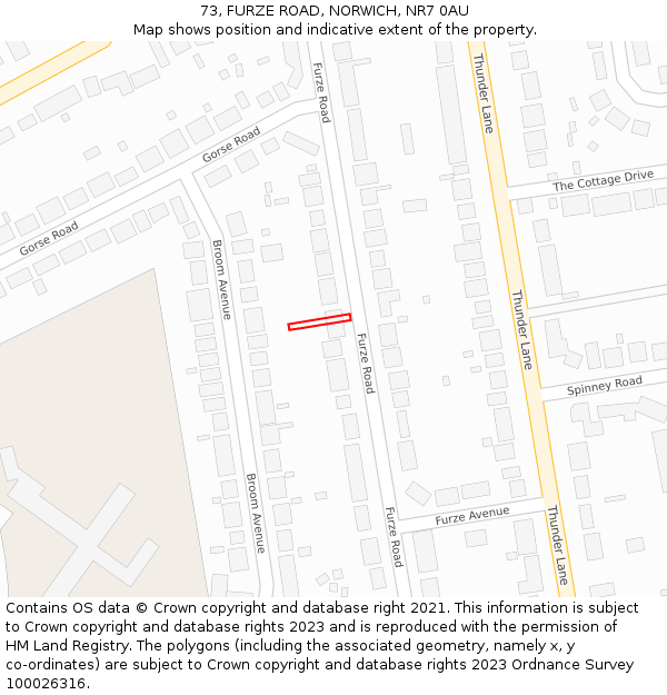 73, FURZE ROAD, NORWICH, NR7 0AU: Location map and indicative extent of plot