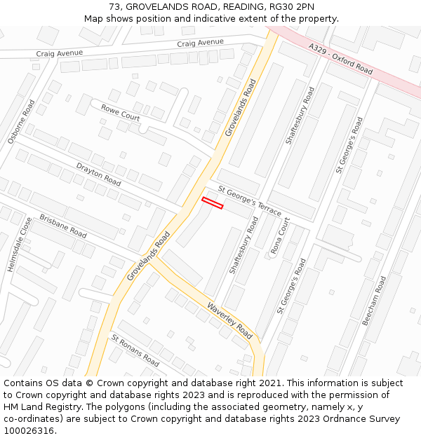 73, GROVELANDS ROAD, READING, RG30 2PN: Location map and indicative extent of plot