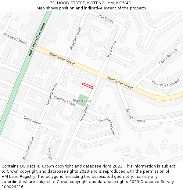 73, HOOD STREET, NOTTINGHAM, NG5 4DL: Location map and indicative extent of plot