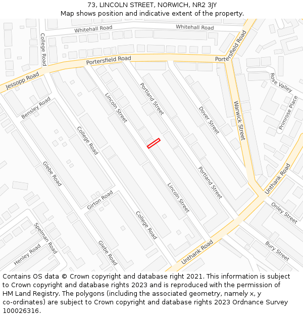 73, LINCOLN STREET, NORWICH, NR2 3JY: Location map and indicative extent of plot