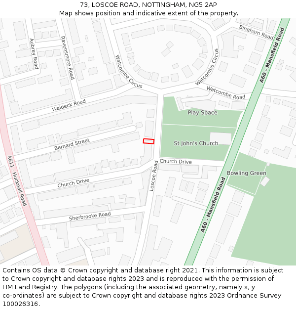73, LOSCOE ROAD, NOTTINGHAM, NG5 2AP: Location map and indicative extent of plot