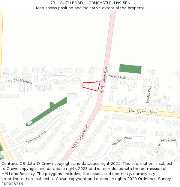 73, LOUTH ROAD, HORNCASTLE, LN9 5EN: Location map and indicative extent of plot