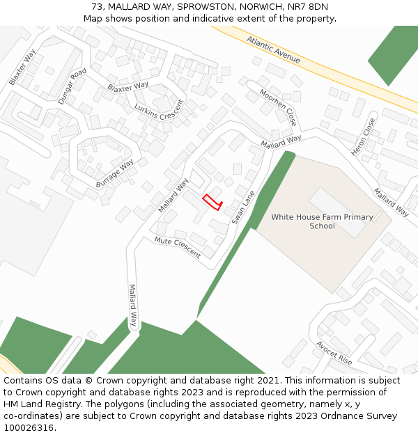 73, MALLARD WAY, SPROWSTON, NORWICH, NR7 8DN: Location map and indicative extent of plot
