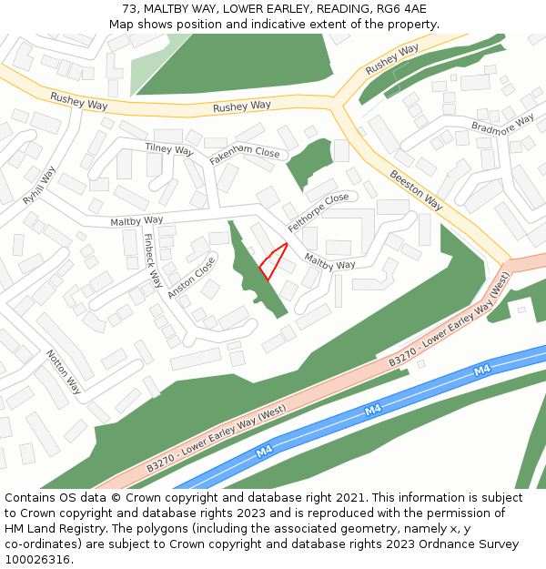 73, MALTBY WAY, LOWER EARLEY, READING, RG6 4AE: Location map and indicative extent of plot