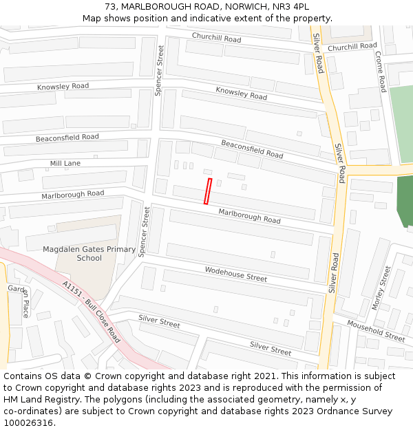 73, MARLBOROUGH ROAD, NORWICH, NR3 4PL: Location map and indicative extent of plot