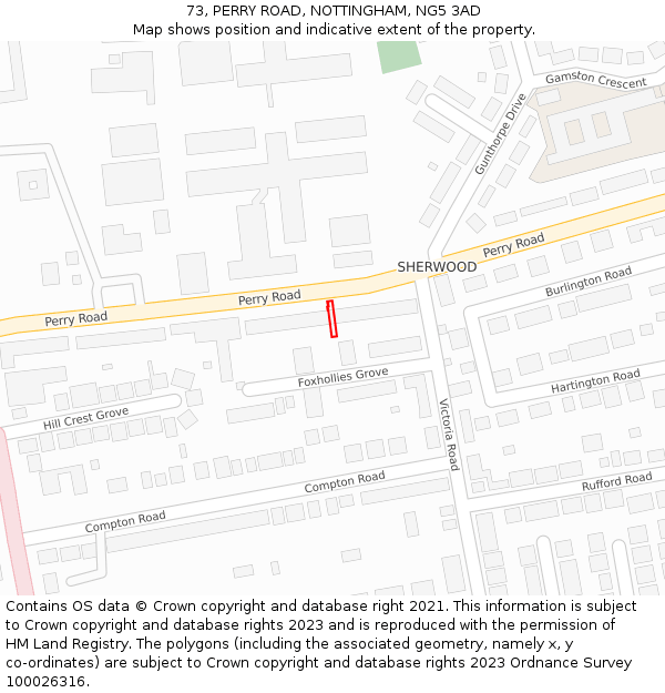 73, PERRY ROAD, NOTTINGHAM, NG5 3AD: Location map and indicative extent of plot