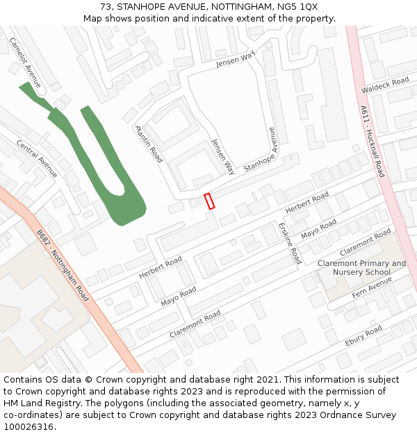73, STANHOPE AVENUE, NOTTINGHAM, NG5 1QX: Location map and indicative extent of plot