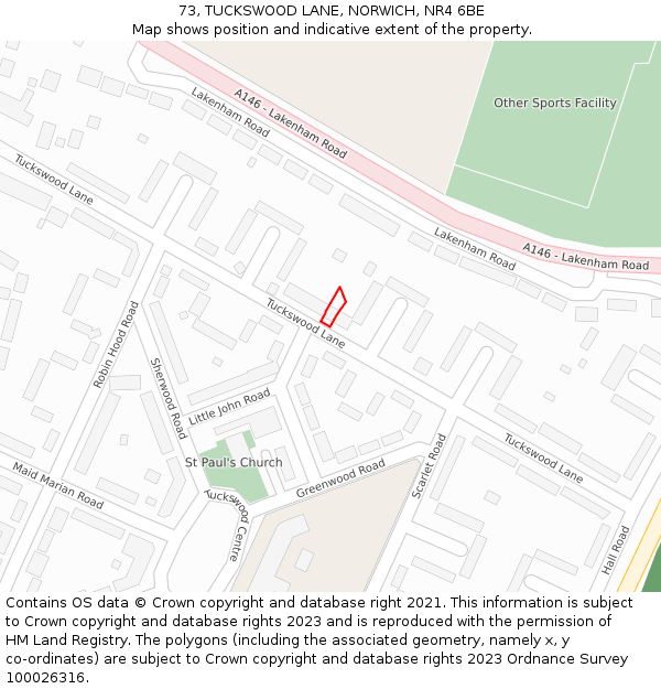 73, TUCKSWOOD LANE, NORWICH, NR4 6BE: Location map and indicative extent of plot