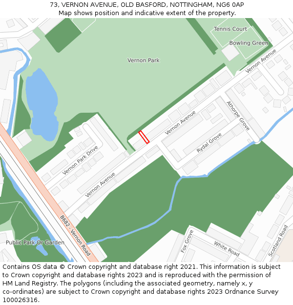 73, VERNON AVENUE, OLD BASFORD, NOTTINGHAM, NG6 0AP: Location map and indicative extent of plot