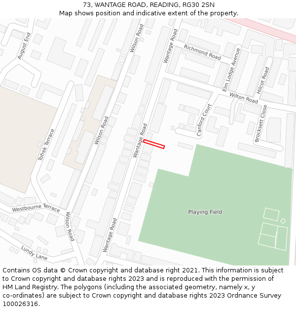 73, WANTAGE ROAD, READING, RG30 2SN: Location map and indicative extent of plot
