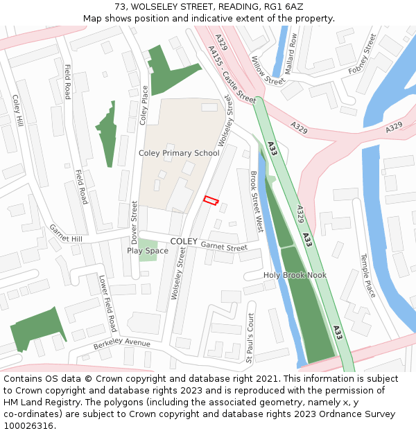73, WOLSELEY STREET, READING, RG1 6AZ: Location map and indicative extent of plot