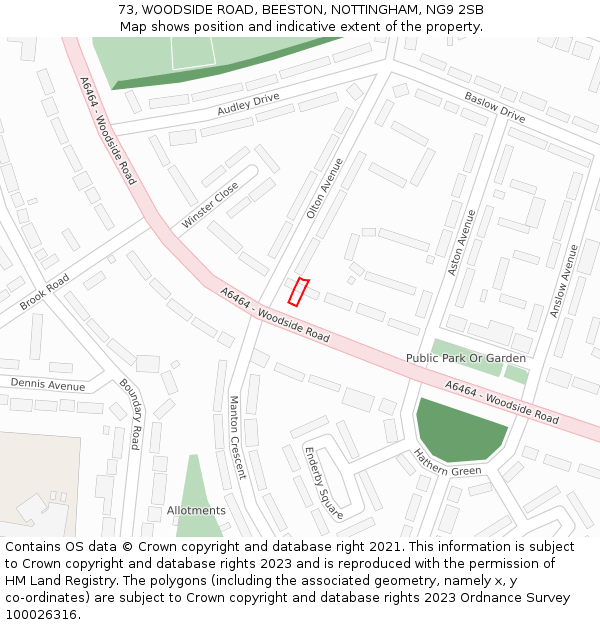 73, WOODSIDE ROAD, BEESTON, NOTTINGHAM, NG9 2SB: Location map and indicative extent of plot