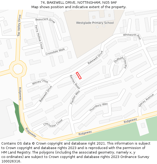 74, BAKEWELL DRIVE, NOTTINGHAM, NG5 9AF: Location map and indicative extent of plot
