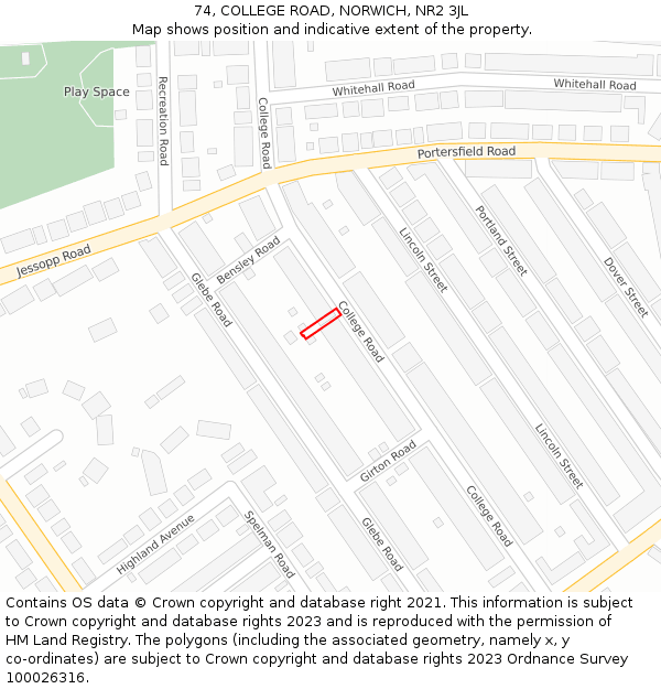 74, COLLEGE ROAD, NORWICH, NR2 3JL: Location map and indicative extent of plot