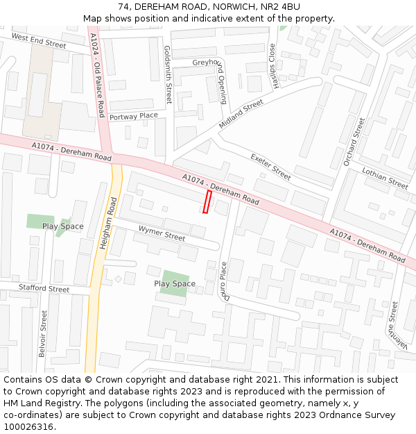 74, DEREHAM ROAD, NORWICH, NR2 4BU: Location map and indicative extent of plot