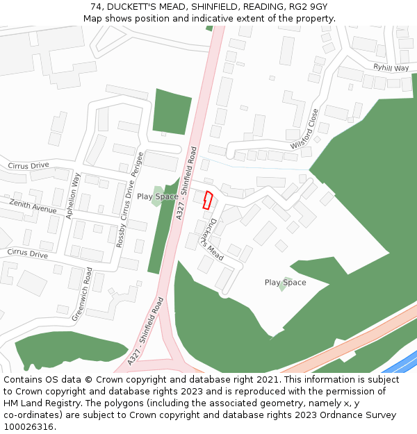 74, DUCKETT'S MEAD, SHINFIELD, READING, RG2 9GY: Location map and indicative extent of plot
