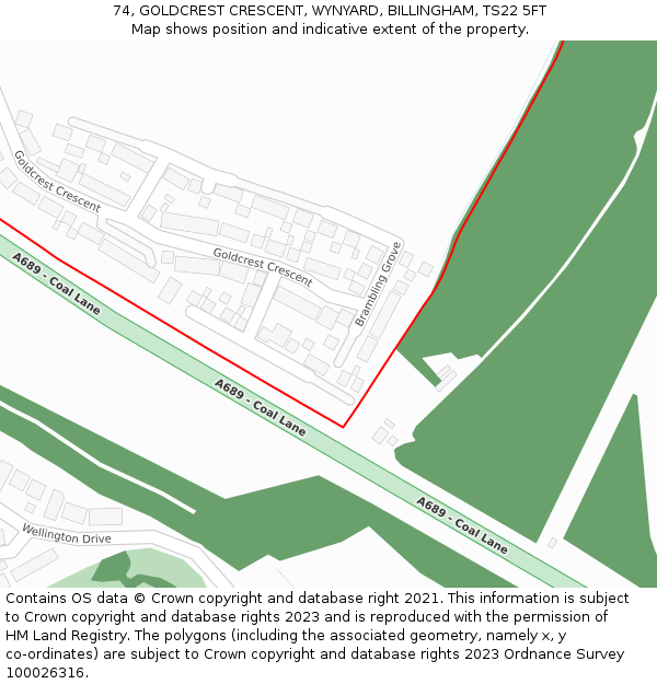 74, GOLDCREST CRESCENT, WYNYARD, BILLINGHAM, TS22 5FT: Location map and indicative extent of plot