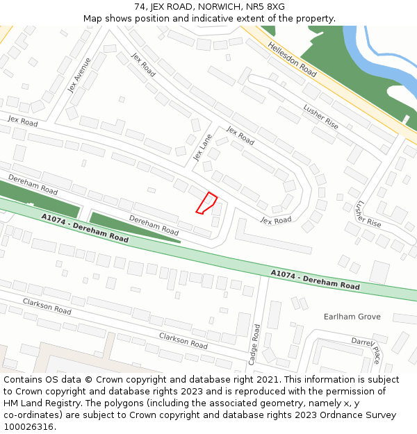 74, JEX ROAD, NORWICH, NR5 8XG: Location map and indicative extent of plot