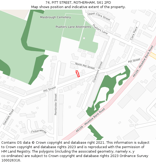 74, PITT STREET, ROTHERHAM, S61 2PD: Location map and indicative extent of plot
