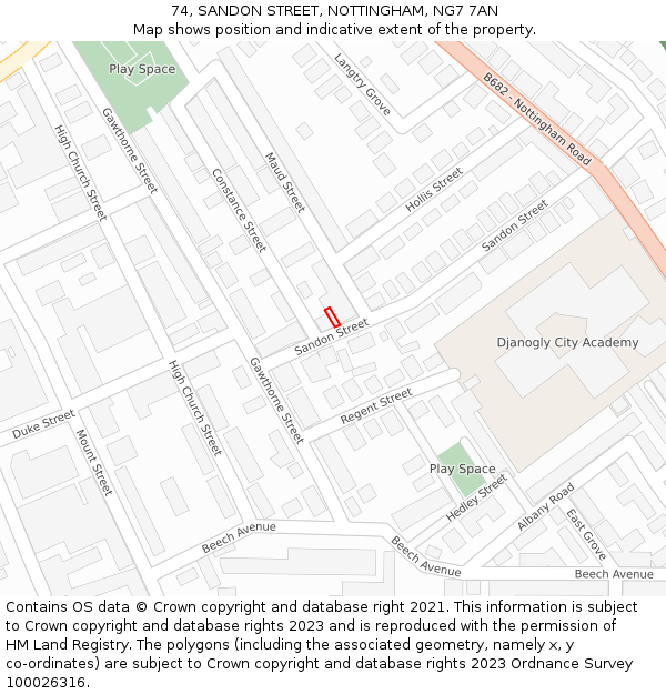 74, SANDON STREET, NOTTINGHAM, NG7 7AN: Location map and indicative extent of plot