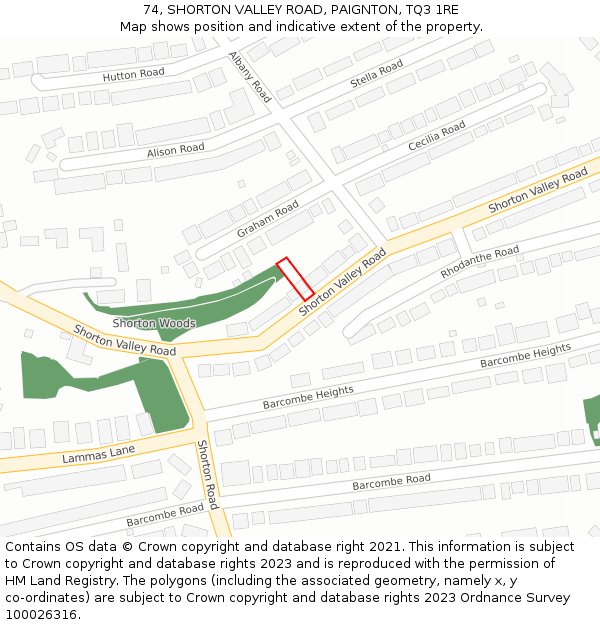 74, SHORTON VALLEY ROAD, PAIGNTON, TQ3 1RE: Location map and indicative extent of plot