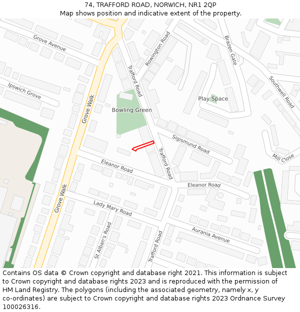 74, TRAFFORD ROAD, NORWICH, NR1 2QP: Location map and indicative extent of plot