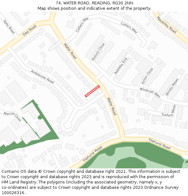 74, WATER ROAD, READING, RG30 2NN: Location map and indicative extent of plot