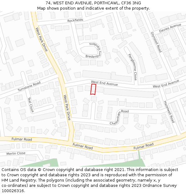 74, WEST END AVENUE, PORTHCAWL, CF36 3NG: Location map and indicative extent of plot