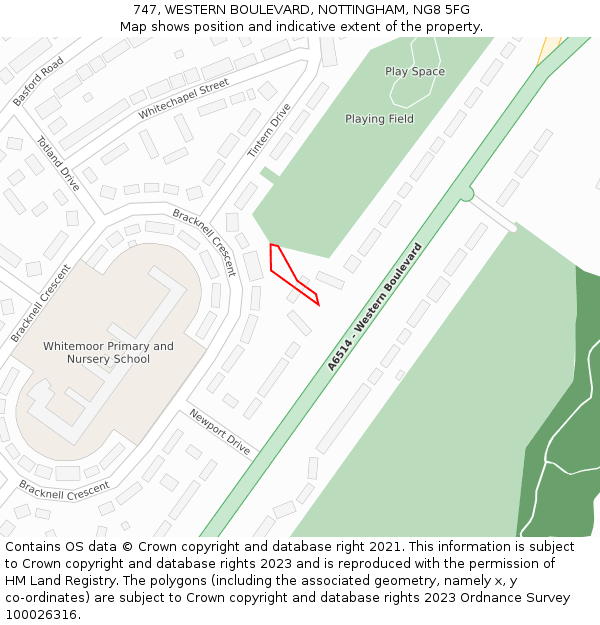 747, WESTERN BOULEVARD, NOTTINGHAM, NG8 5FG: Location map and indicative extent of plot