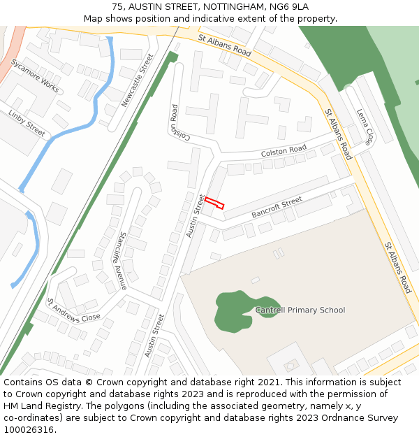 75, AUSTIN STREET, NOTTINGHAM, NG6 9LA: Location map and indicative extent of plot