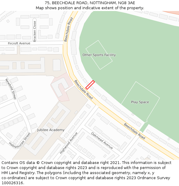 75, BEECHDALE ROAD, NOTTINGHAM, NG8 3AE: Location map and indicative extent of plot