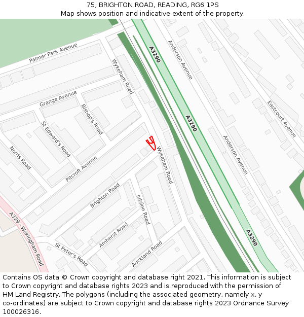 75, BRIGHTON ROAD, READING, RG6 1PS: Location map and indicative extent of plot