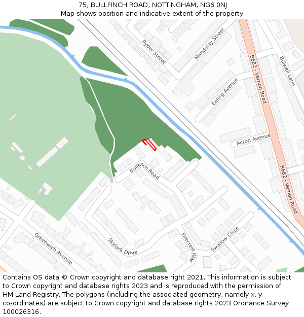 75, BULLFINCH ROAD, NOTTINGHAM, NG6 0NJ: Location map and indicative extent of plot
