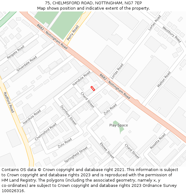 75, CHELMSFORD ROAD, NOTTINGHAM, NG7 7EP: Location map and indicative extent of plot