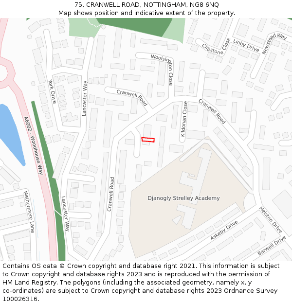 75, CRANWELL ROAD, NOTTINGHAM, NG8 6NQ: Location map and indicative extent of plot