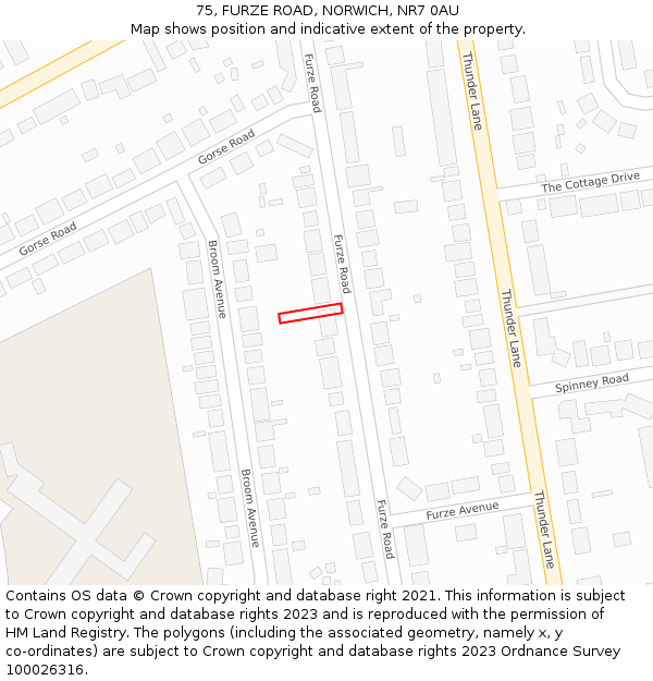75, FURZE ROAD, NORWICH, NR7 0AU: Location map and indicative extent of plot