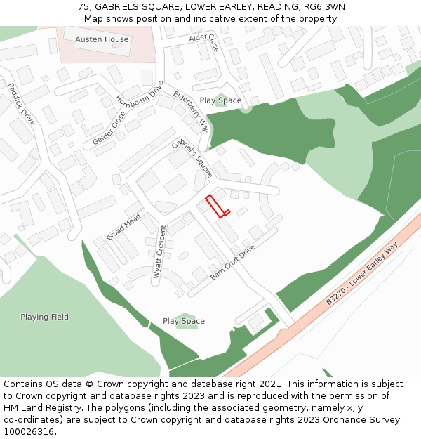 75, GABRIELS SQUARE, LOWER EARLEY, READING, RG6 3WN: Location map and indicative extent of plot