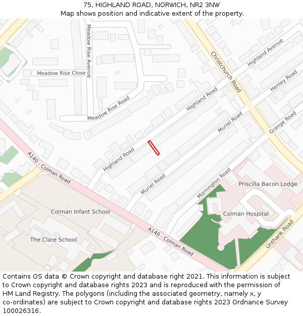 75, HIGHLAND ROAD, NORWICH, NR2 3NW: Location map and indicative extent of plot